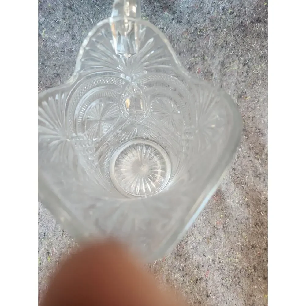 Vintage EAPG Clear Pressed Glass Pitcher with Medallion Sunburst Pattern - 8.5